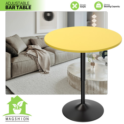 Yellow wooden round - wooden, table